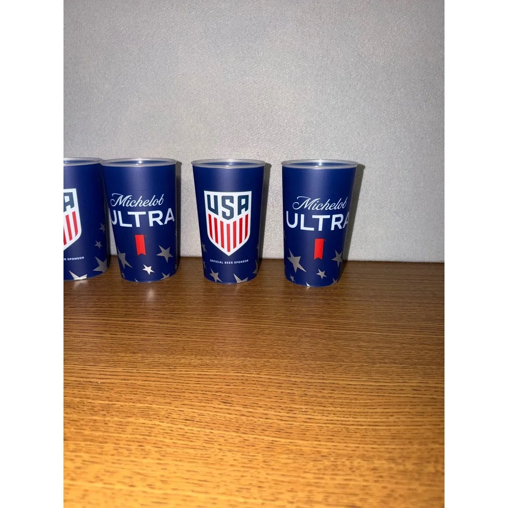 Michelob ULTRA Team USA Soccer Plastic Cups Blue Patriotic Stars Set of 5